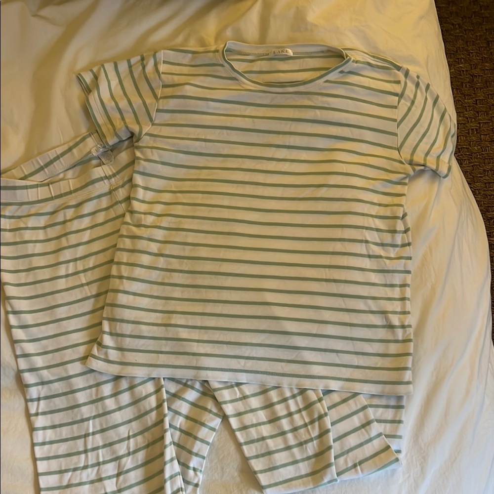 Green and White Striped Pajama Set